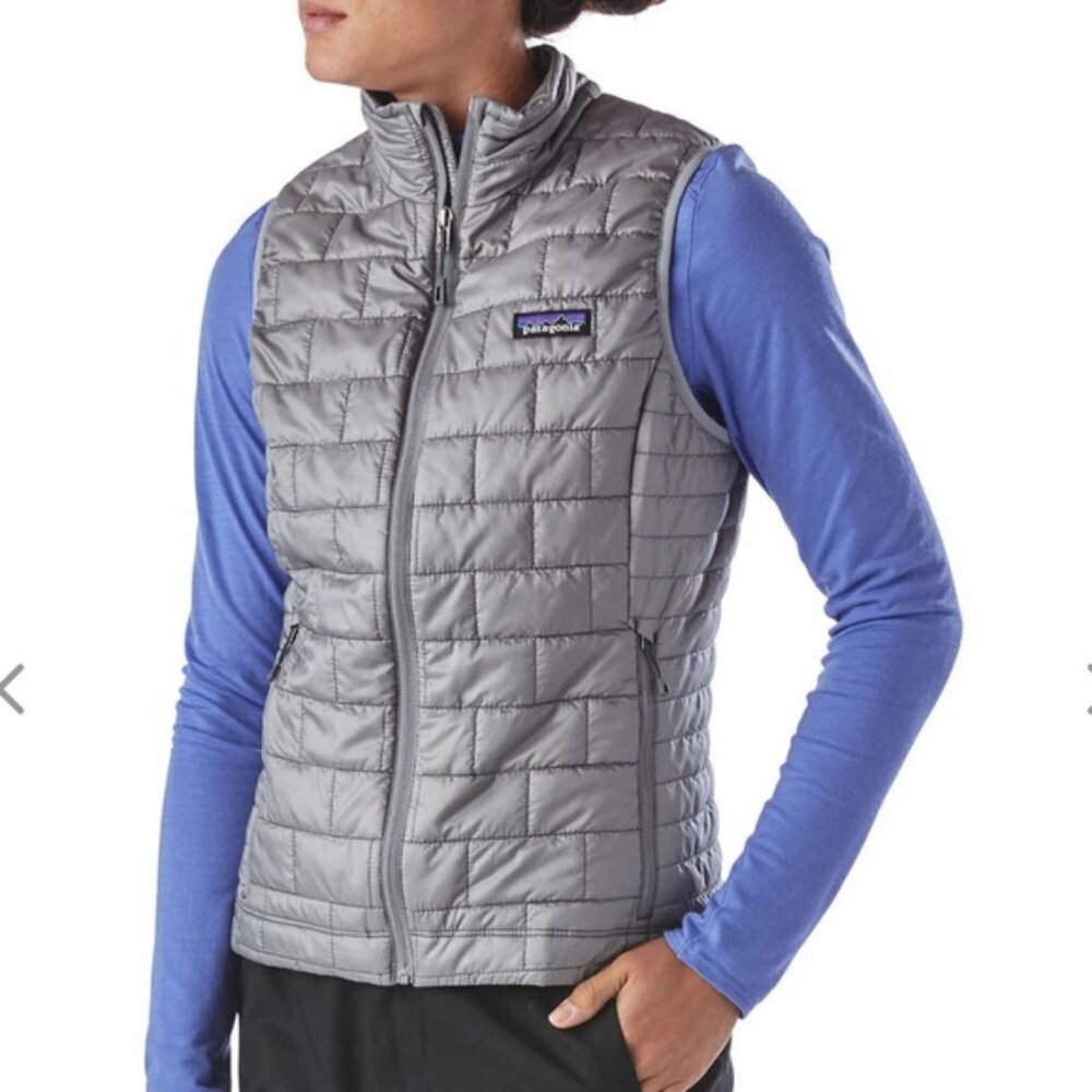 Patagonia Women's Gray Nano Puff Down Sleeveless Mock Neck Puffer Vest‎ Size M